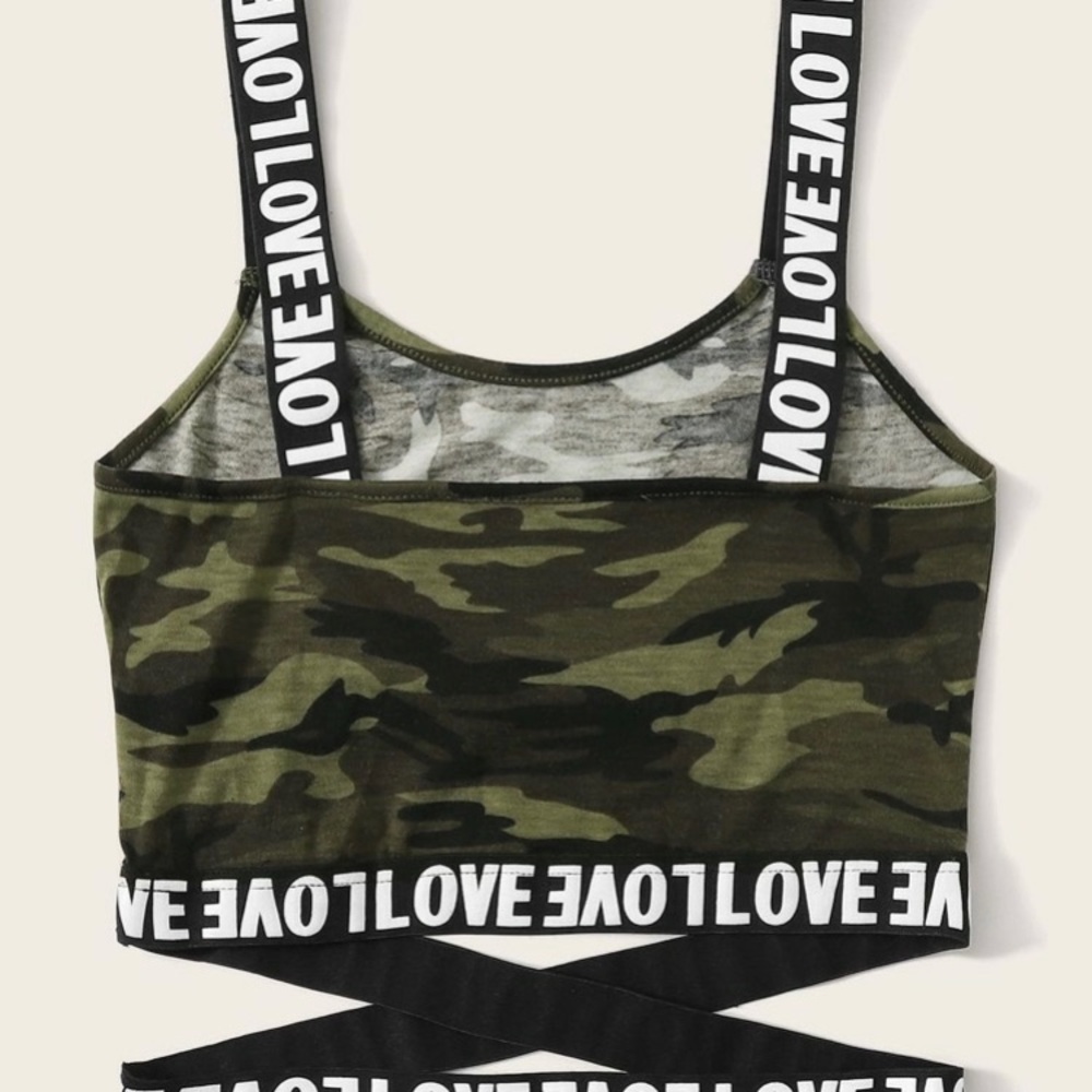 Crisscross camo crop top tank
